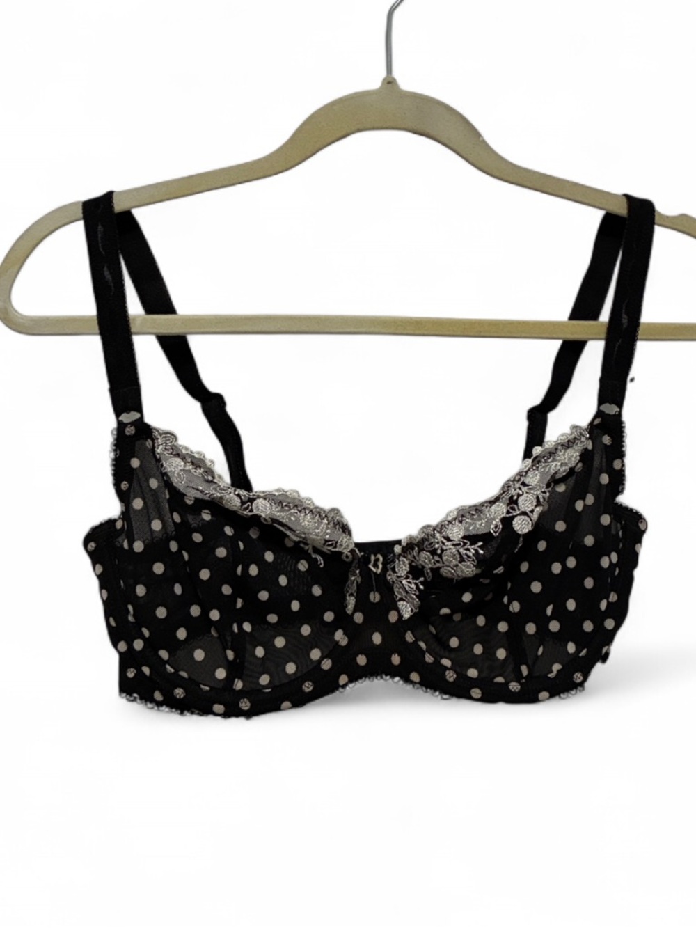 Felina Black Polka Dot Lace Trim Unlined Bra